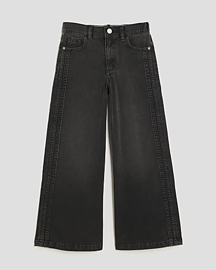 Girls Black Pull On Wide Leg Jeans