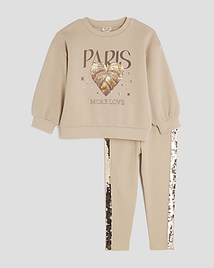 Mini Girls Beige Croissant Sweatshirt Set