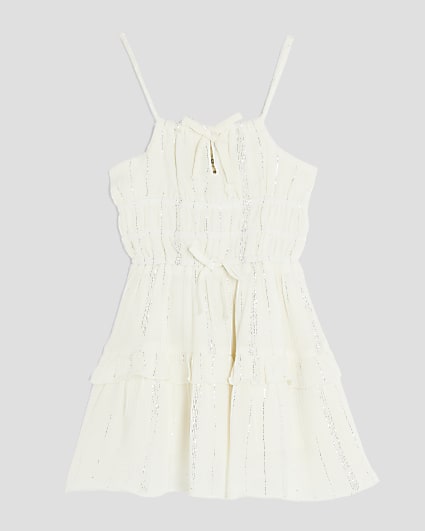 Mini Girls White Tiered Shimmer Beach Dress
