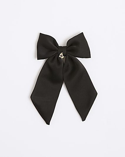 Girls Black RI Charm Bow Hair Clip