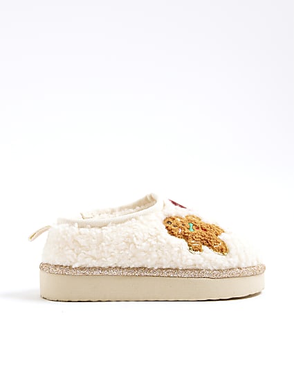 Mini Girls Cream Gingerbread Man Slippers