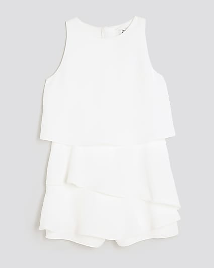 Girls White Tiered Playsuit