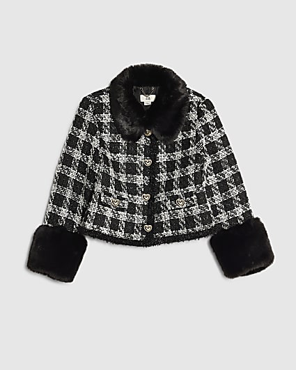 Girls Black Check Boucle Jacket