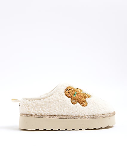 Girls Cream Gingerbread Man Slippers