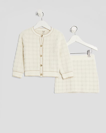 Mini Girls Cream Boucle Cardigan Set