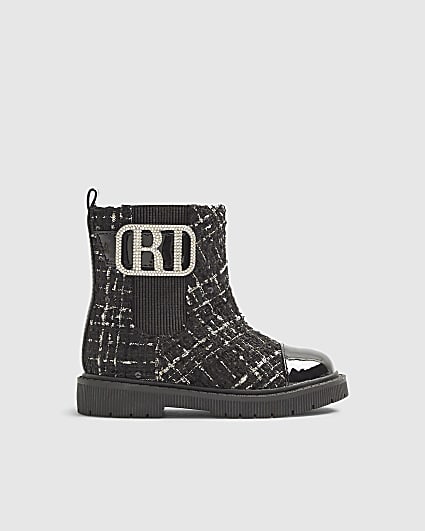 Mini Girls Black Boucle Boots
