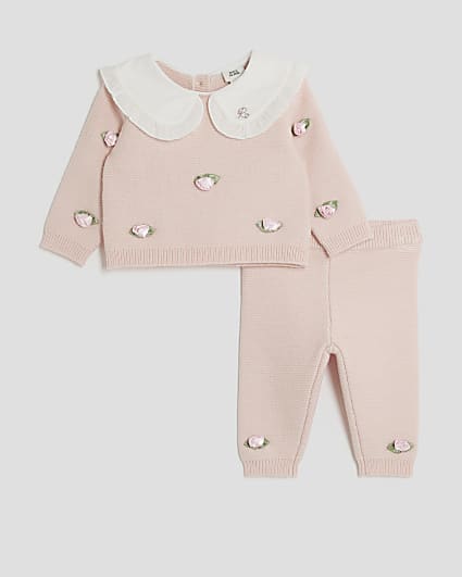 Baby Girls Pink Rose Bud Jumper Set