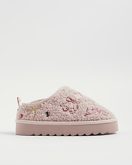 Girls Pink Borg Doodle Slippers