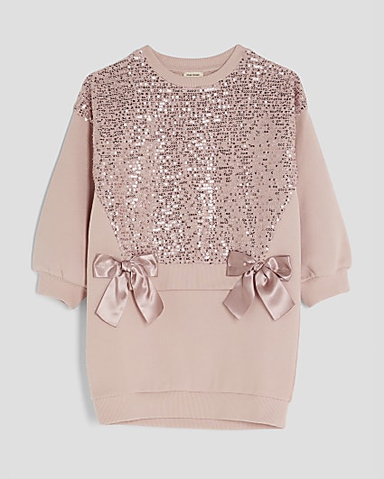 Mini Girls Pink Sequin Sweatshirt Dress