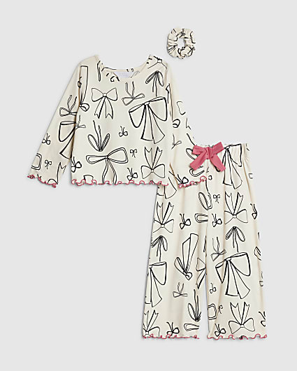 Mini Girls Cream Bow Pyjama Set