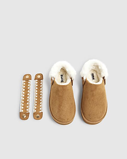 Girls Beige Changeable Strap Slippers