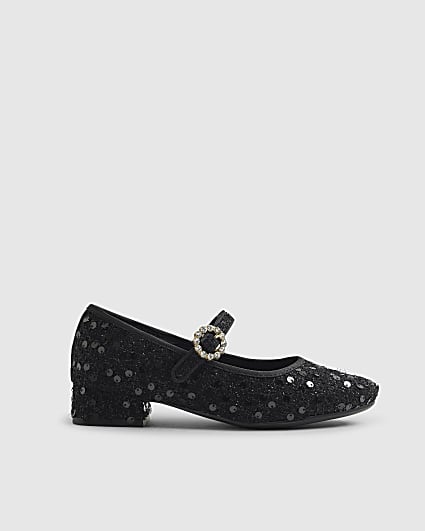 Girls Black Boucle Heeled Mary Jane Shoes