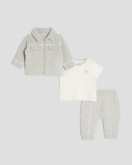 Baby Boys Grey Jacquard Jersey Shacket Set