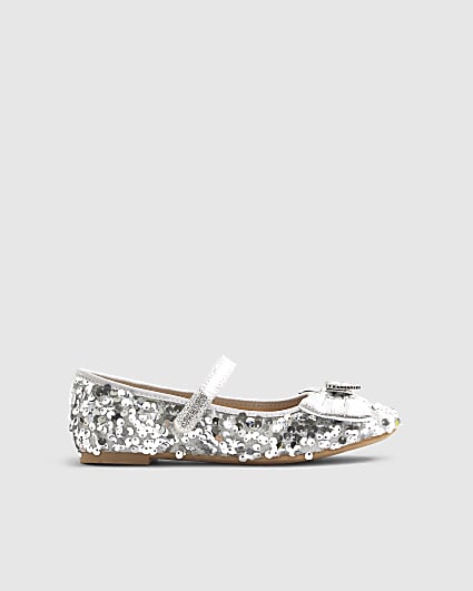Girls Silver Sequin Ballet Pumps