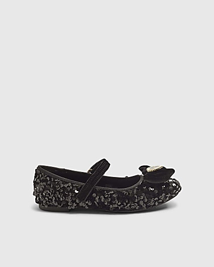 Girls Black Sequin Ballet Pumps