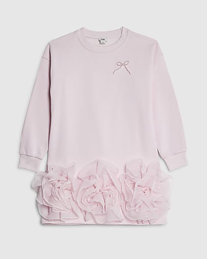 Girls Pink Rosette Hem Sweatshirt Dress