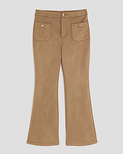 Girls Brown Faux Suede Kickflare trousers