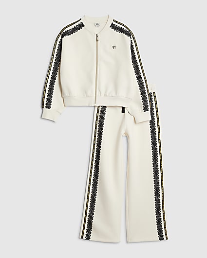 Girls Cream Lace Sweatshirt Set