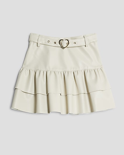 Girls Cream Heart Belt Rara Skirt
