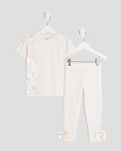 Mini Girls Pink RI Bow T-Shirt & Leggings Set