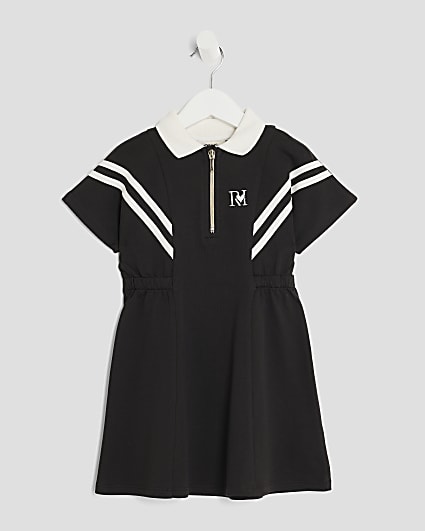 Mini Girls Black Striped Polo Shirt Dress
