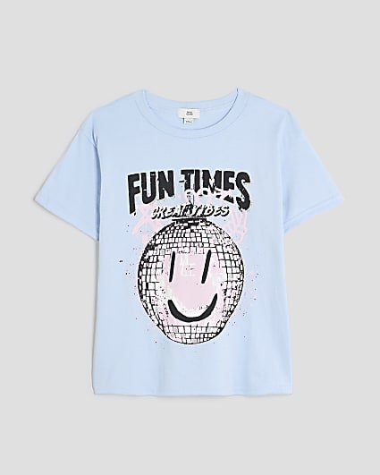 Girls Blue Disco Smiley T-Shirt