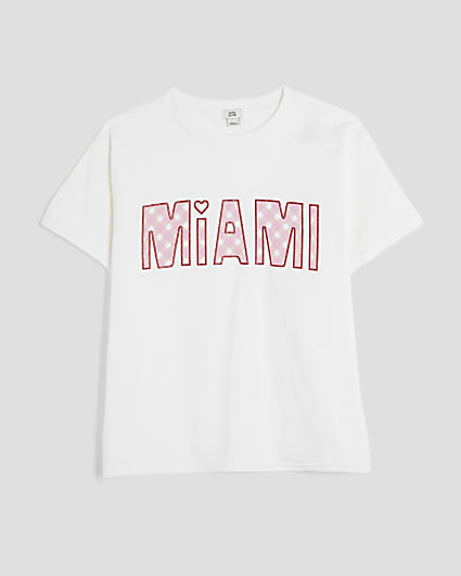 Girls White Gingham Miami T-Shirt