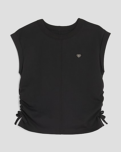 Girls Black Ruched Side Top