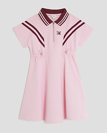 Girls Pink Drawcord Polo Dress