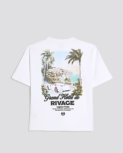 Boys White Printed Resort T-Shirt