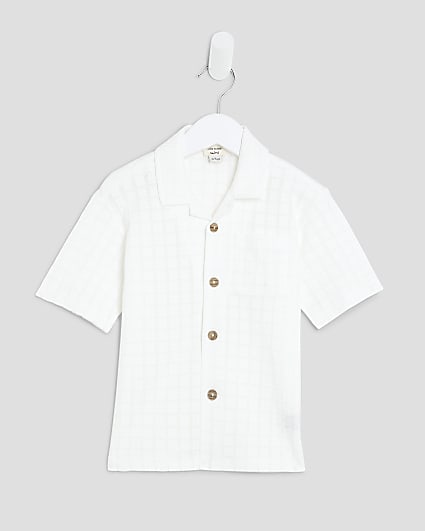 Mini Boys Ecru Grid Textured Shirt