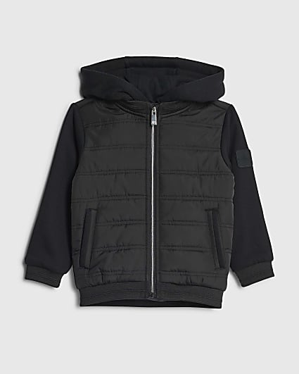 Mini Boys Black Hooded Hybrid Jacket