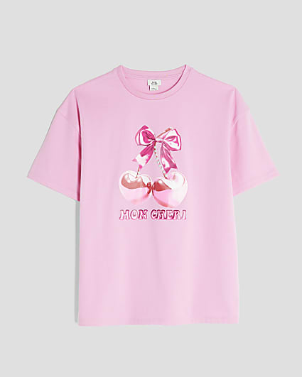 Girls Pink Cherry Bow T-Shirt