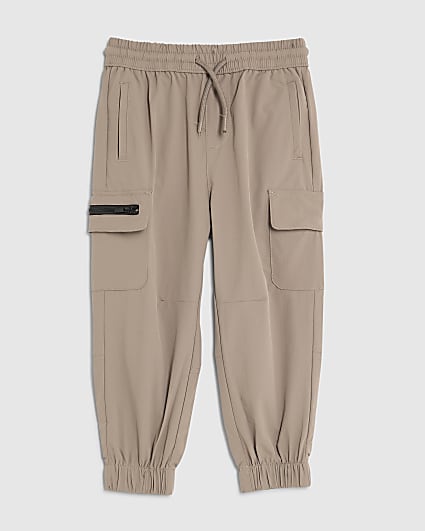 Mini Boys Beige Zip Cargo Trousers