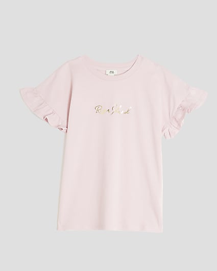 Girls Pink River Frill Sleeve T-Shirt