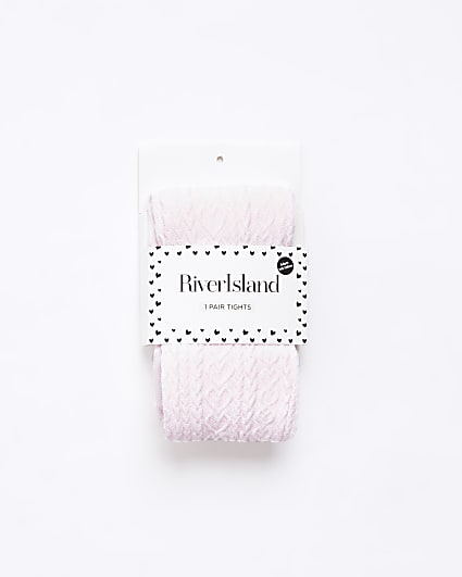 Girls Pink Heart Cable Knit Tights