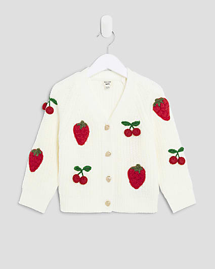Mini Girls Cream Knitted 3D Fruit Cardigan