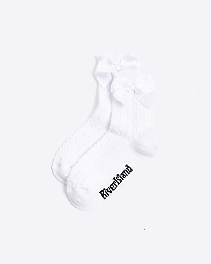 Girls White Pack Of 2 Bow Back Ankle Socks