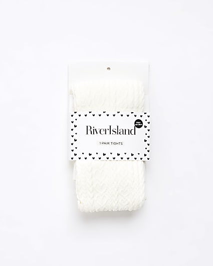 Girls Cream Heart Cable Knit Tights