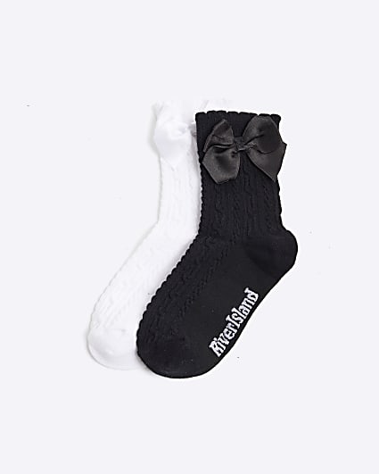 Girls 2 Pack Mono Bow Back Socks