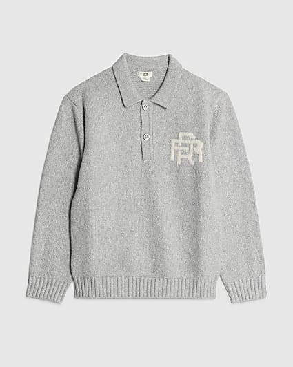 Boys Grey Knit RR Polo Shirt