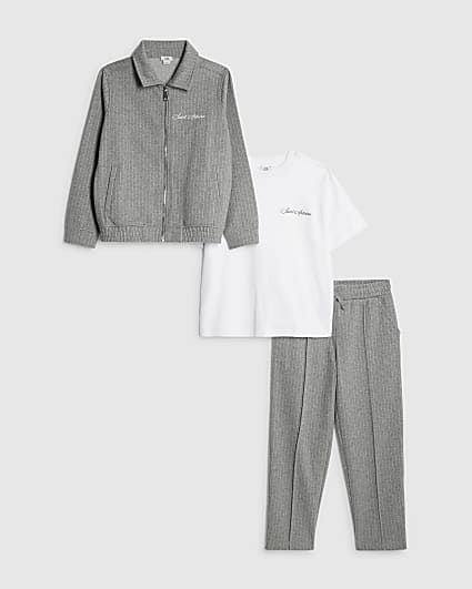 Boys Grey Pinstripe Jacket 3 Piece Set