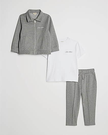 Mini Boys Grey Pinstripe Jacket 3 Piece Set