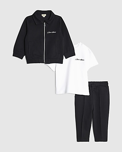 Mini Boys Navy Pinstripe Shirt 3 Piece Set