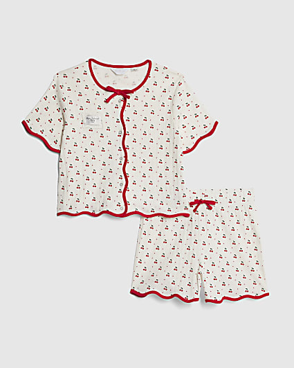 Girls White Cherry Pointelle Pyjamas