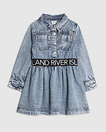 Mini Girls Blue RI Waistband Denim Dress