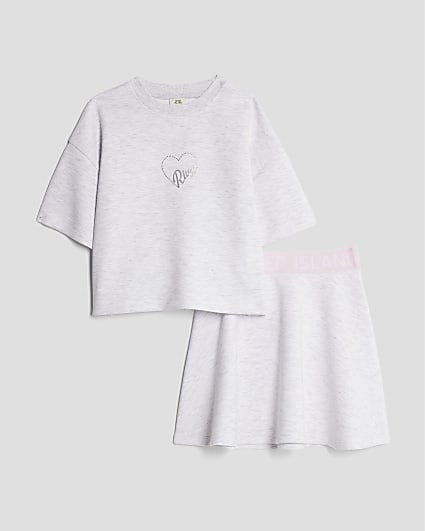 Girls Grey Premium T-Shirt and Skirt Set