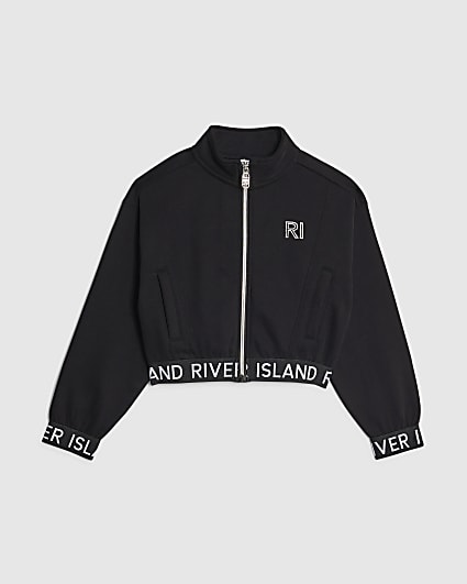 Girls Black RI Waistband Bomber Jacket