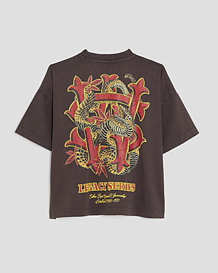 Boys Brown Snake Back Print T-Shirt