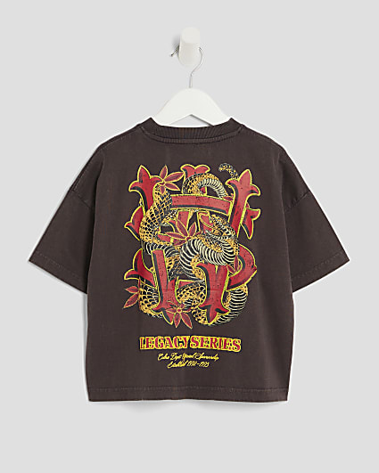 Mini Boys Brown Snake Back Print T-Shirt